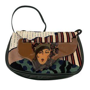 Vintage 1980 80s Moon Bags by Patricia Smith needlepoint Leather Crossbody Bag